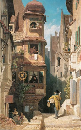 Carl Spitzweg Der Briefbote im Rosenthal china oil painting image